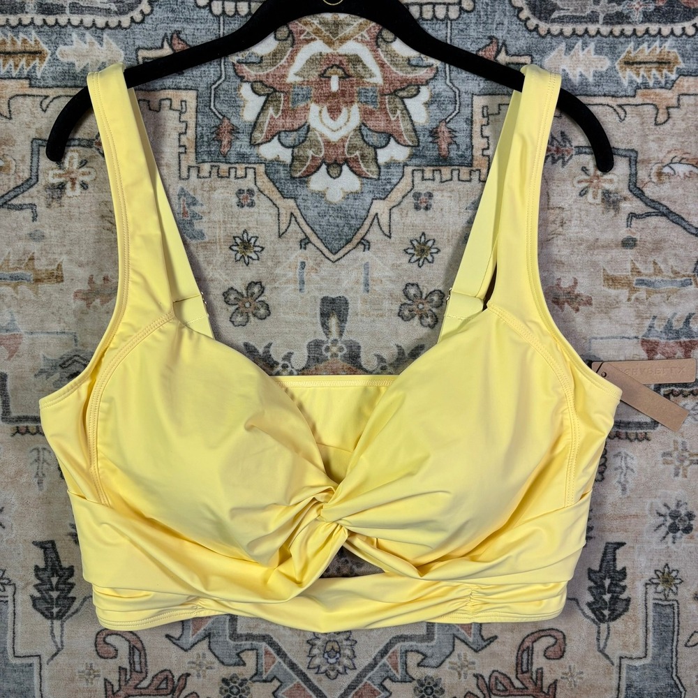 Shapellx Twist Front Bikini Top Wide Strap Swimsuit Yellow Plus Size 3XL NWT